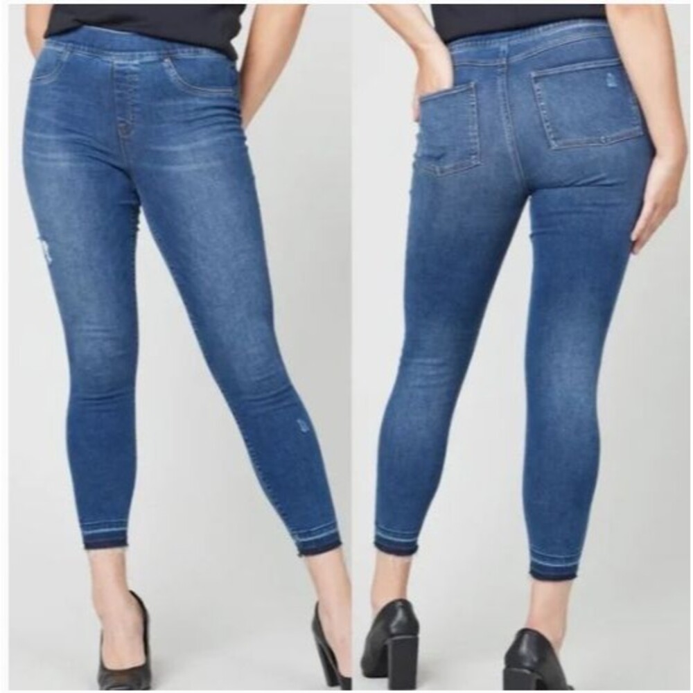 Spanx Distressed Pull On Ankle Skinny Jeans-Large-Raw Hem-Tummy Control-Slimming